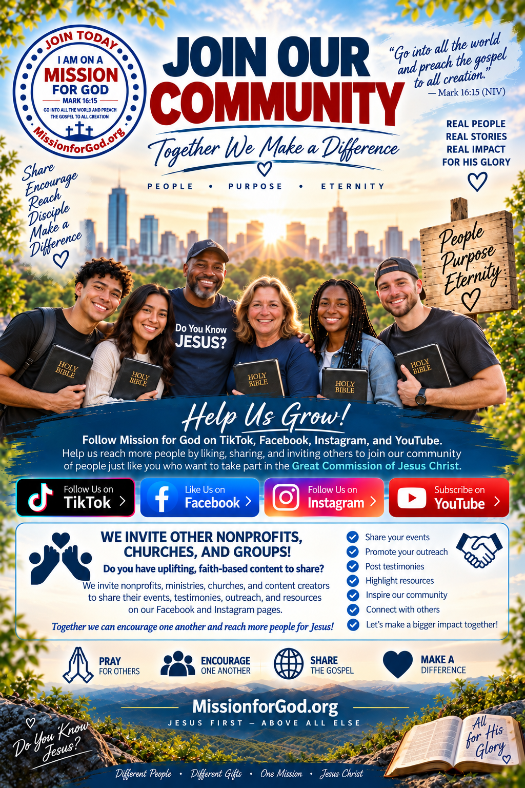 Join Our Community — Together We Make a Difference. Follow Mission for God on TikTok, Facebook, Instagram, and YouTube.